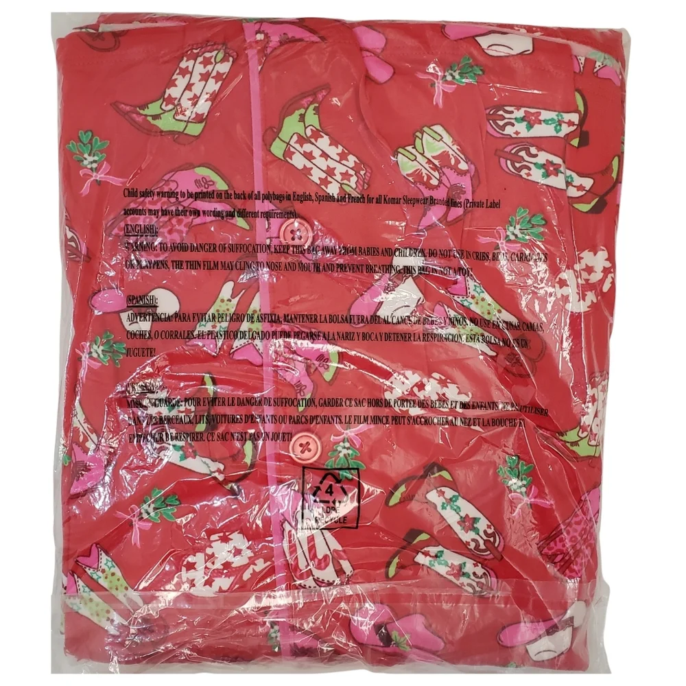 Room Service Pajama Set Medium Holiday Festive Rodeo Red Print Top & Pants NWT👢